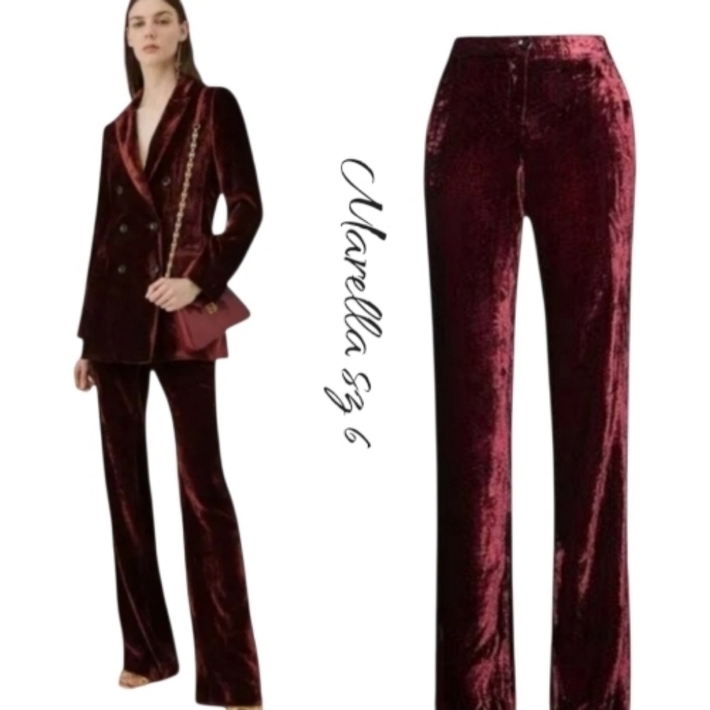 NWT Marella Silvano Red Velvet Straight Leg Pant 6